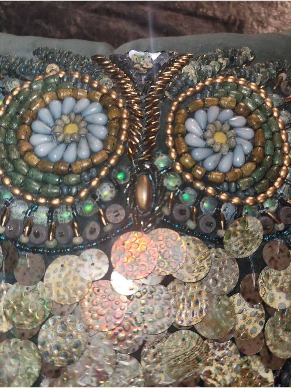Pier 1 Velvet Boho Owl Pillow Beaded And Sequin - Picture 5 of 6